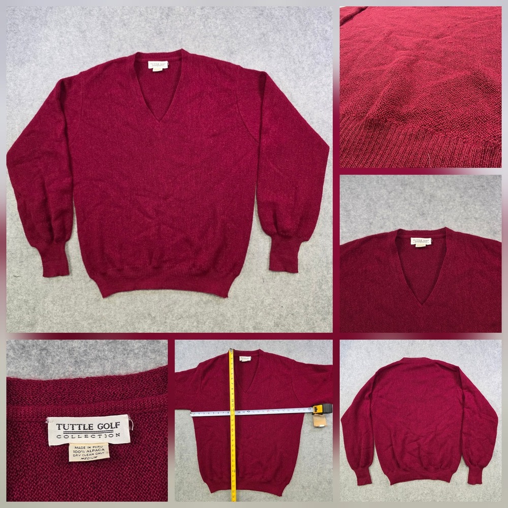 Tuttle Golf Collection Sweater Mens Medium Red Alpaca V Neck Knit Pullover Peru